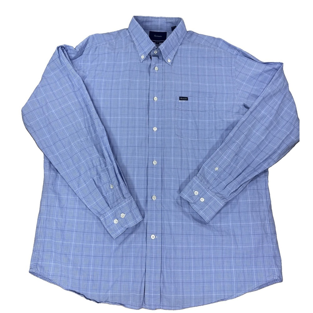 Faconable Shirt Men's XL Blue Plaid  Classic Long Sleeve France 100% Cotton